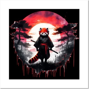 Sumie Cool Red Panda Samurai Warrior In Forest Posters and Art